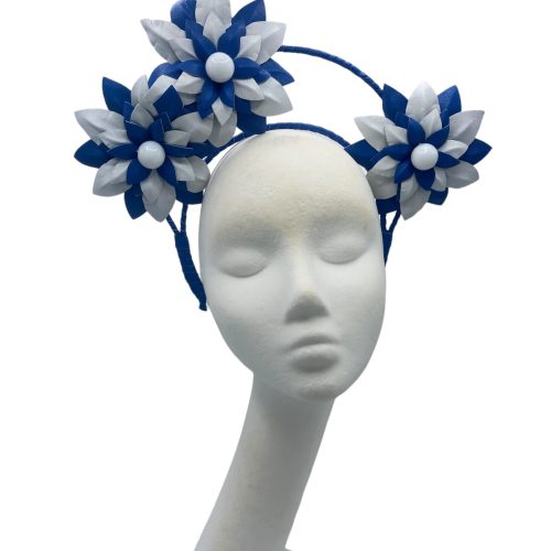 Blue and white leather flower crown.